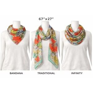 George Simonton Green Multi Signature Print Textured Sheer Scarf NWT